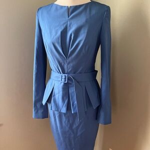 BGL Blue Long-Sleeve Peplum Belted Dress / two-piece